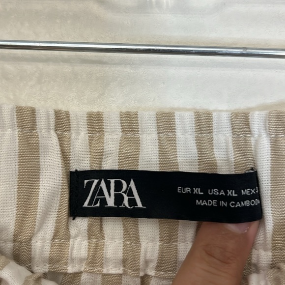 Zara White Tan Neutral Striped High Rise Ankle Pants With Tie Belt Sz XL - Picture 9 of 10